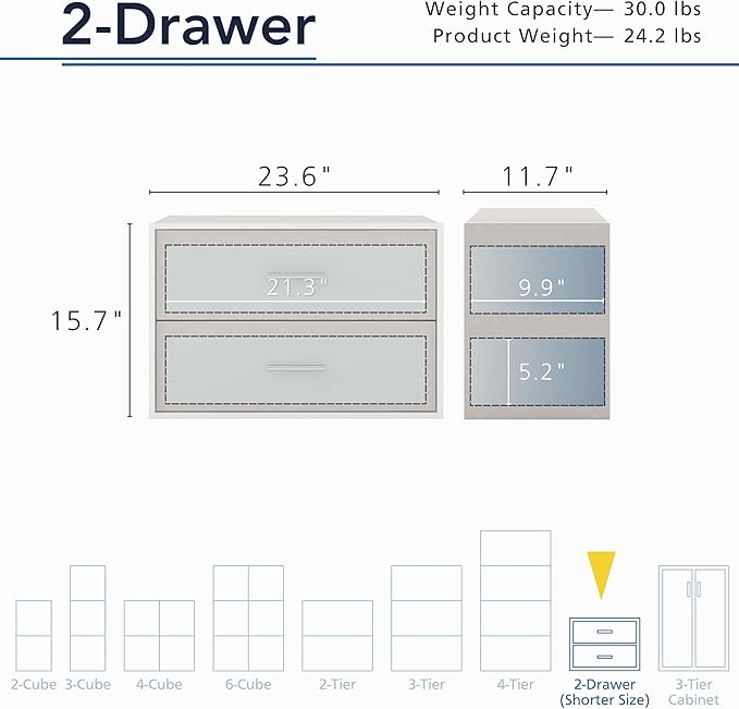 Apexa 2-Drawer Wooden Stackable Storage Drawers, Small Food Pantry Cabinet, Cajonera De Madera, Underbed Drawer Dorm Teen Room Decor & Bedroom, Home Office, Kitchen, Greige - LeafyLoom