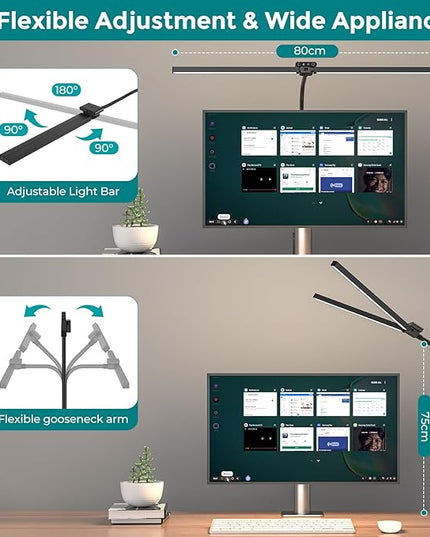 Led Desk Lamp for Office Home, Eye Caring Architect Desk Light with Clamp, Double Head 24W Ultra Bright Table Lamp with Remote Control, 5 Color Modes Flexible Gooseneck Lamp for Reading Study - LeafyLoom