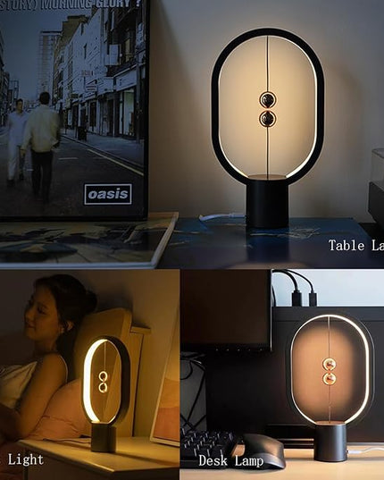 Small Table Lamp - Mini Balance Lamp,Birthday Gifts, Bedside Lamp, Nightstand Lamp,Plug in Night Light,Magnetic Lamp for Home,Office,College Dorm (Black Color) - LeafyLoom