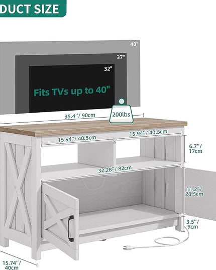 YITAHOME TV Stand with Power Outlet, Farmhouse Entertainment Center for up to 40 Inch TV, Modern TV Cabinet Media Console Table for Living Room, X-Shape Design, Grey White/Grey Wash - LeafyLoom