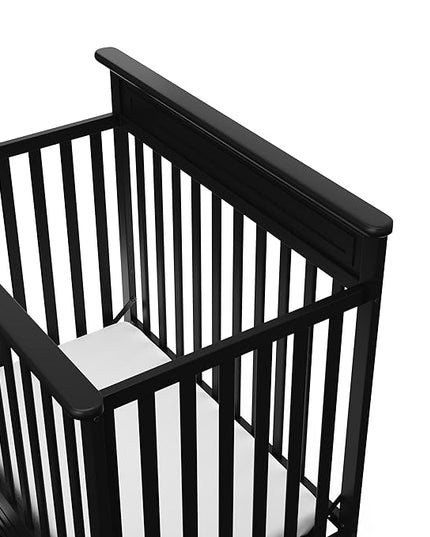 Storkcraft Petal 4-in-1 Convertible Mini Crib (Black) – GREENGUARD Gold Certified, Converts to Daybed and Twin-Size Bed, includes Bonus 2.75-inch Mini Crib Mattress - LeafyLoom