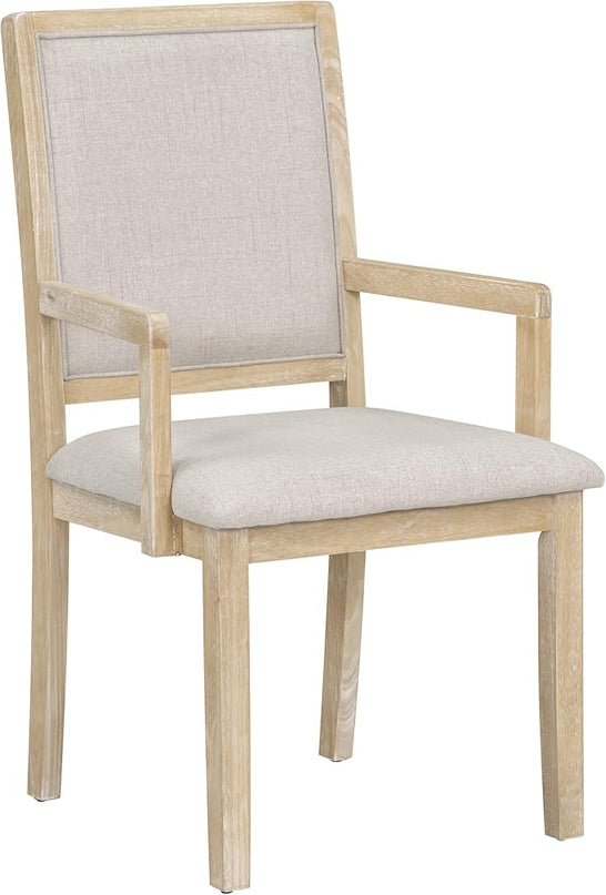 Kitchen 5-Piece Set, Two-Size Round to Oval Extendable Butterfly Leaf Table and 4 Upholstered Dining Chairs with Armrests, Natural Wood Wash - LeafyLoom