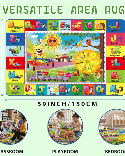 ABC Rug, ABC Play Mat for Kids Playroom, Alphabet Floor Mat,Classroom Elementary Preschool Rugs wtih ABC, Numbers, Animals - (59X39.4 Inches) - LeafyLoom