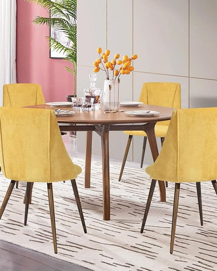 FurnitureR Dining Chairs Set of 2 Modern Fabric Upholstered Side Chairs Accent Chair Lving Room Chair with Soft Seat/Metal Legs for Home Kitchen Restaurant, Yellow - LeafyLoom