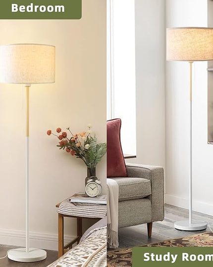 Modern Floor Lamp for Living Room Traditional Farmhouse Floor Lamps Mid-Century Pole Lamp with Linen Lamp Shade, Standing Tall Floor Lamps for Bedrooms and Office (White) - LeafyLoom