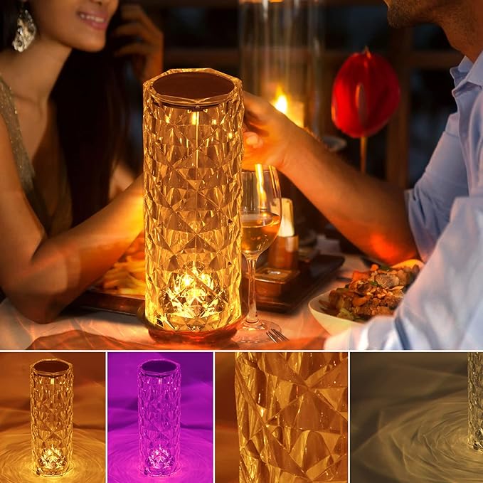 Crystal Table Lamp RGB Color Changing Night Lights (2 Pack) Crystal Rose Diamond Touch Lamp for Bedroom Living Room Decor (Remote & Touch Control) - LeafyLoom