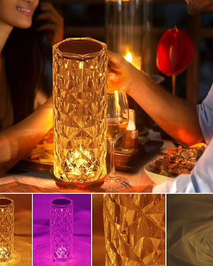 Crystal Table Lamp RGB Color Changing Night Lights (2 Pack) Crystal Rose Diamond Touch Lamp for Bedroom Living Room Decor (Remote & Touch Control) - LeafyLoom