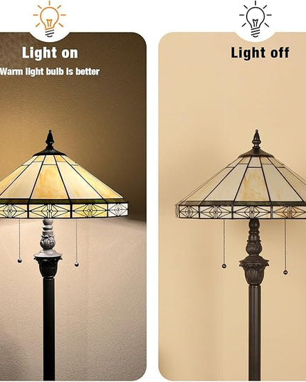 Capulina Tiffany Floor Lamp 2-Light 16x16x63 Inches Vintage Cream Style Stained Glass Standing Reading Lamp for Living Room Bedroom Office Home - LeafyLoom