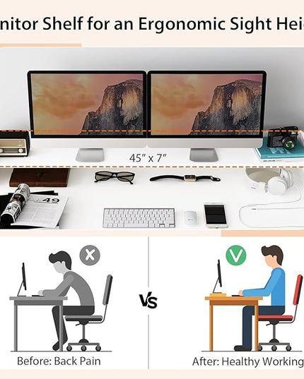 Computer Desk with Bookshelf, 48” Home Office Desk with 2 Open Shelves of 10 Cubbies, Monitor Shelf, Writing Desk Computer Workstation for Home, Office, Bedroom - LeafyLoom