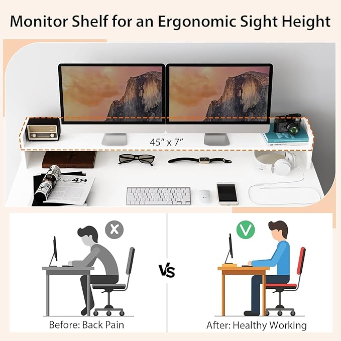 Computer Desk with Bookshelf, 48” Home Office Desk with 2 Open Shelves of 10 Cubbies, Monitor Shelf, Writing Desk Computer Workstation for Home, Office, Bedroom - LeafyLoom