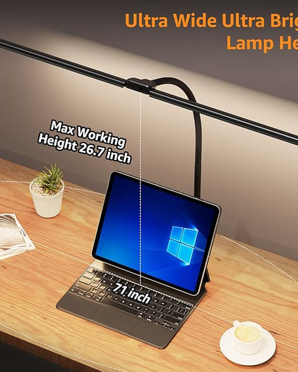 ShineTech Led Desk Lamp for Office Home, Bright Double Head Desk Light with Clamp, Architect Task Lamp 50 Lighting Modes Adjustable Flexible Gooseneck - LeafyLoom