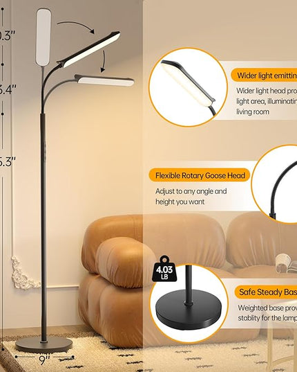LED Floor Lamp, 18W Super Bright Floor Lamp for Living Room, Adjustable Stepless Colors & Brightness Gooseneck Standing Lamp, Eye Caring Reading Light with Remote& Touch Control for Bedroom Office - LeafyLoom