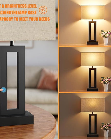 Seealle Bedroom Lamps for Night Stands - Touch Control, 3 Way Dimmable, USB C+A Charging, LED Bulbs, Easy Assembly - LeafyLoom