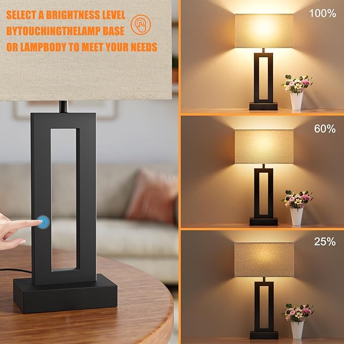 Seealle Bedroom Lamps for Night Stands - Touch Control, 3 Way Dimmable, USB C+A Charging, LED Bulbs, Easy Assembly - LeafyLoom
