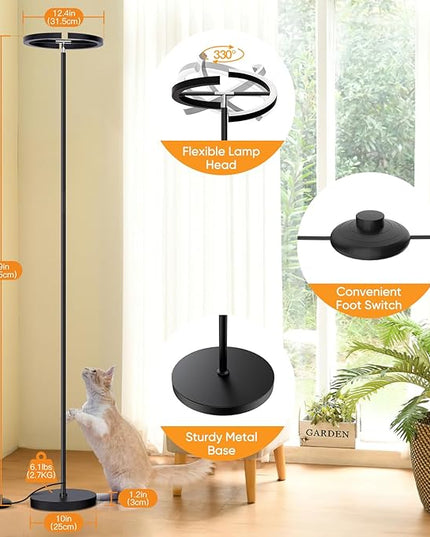 Modern LED Floor Lamp, Rotatable Standing Lamp with Foot Switch, 20W Bright Reading Floor Light with 3 Color Temperatures, Black Stand up Lamp Tall Lamp for Living Room, Bedroom, Office - LeafyLoom