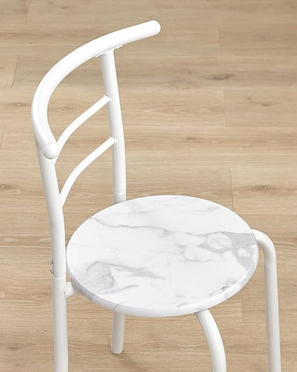 VECELO 3-Piece Dining Table Set for Kitchen Breakfast Nook, Faux Marbled Oval Tabletop and Metal Frame with Built-in Wine Rack, for Small Spaces, 31.5", White - LeafyLoom