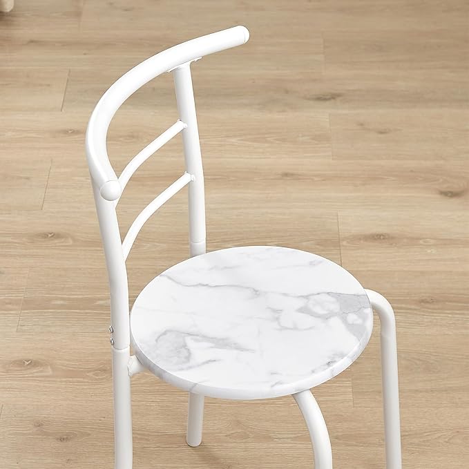 VECELO 3-Piece Dining Table Set for Kitchen Breakfast Nook, Faux Marbled Oval Tabletop and Metal Frame with Built-in Wine Rack, for Small Spaces, 31.5", White - LeafyLoom