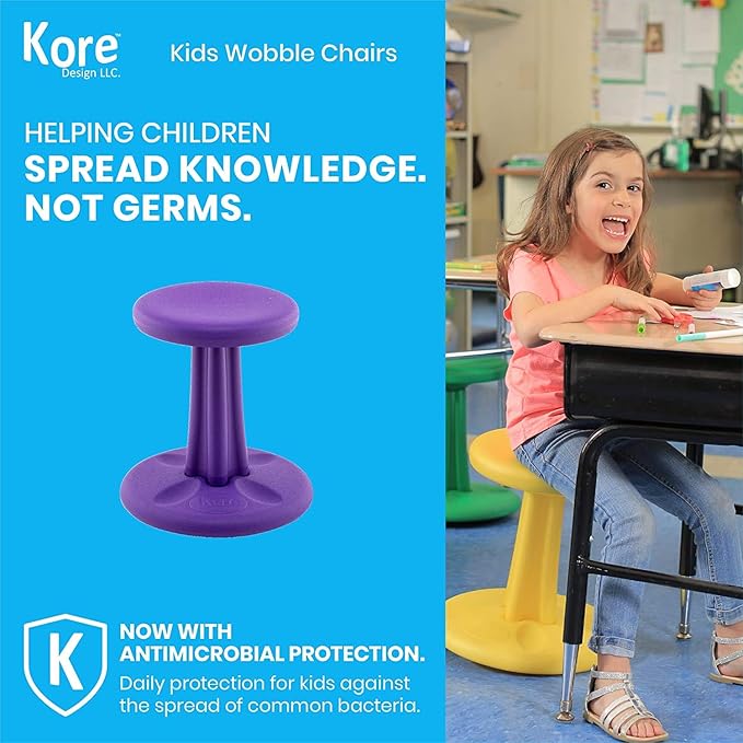 Kore Kids Wobble Chair - Flexible Seating Stool for Classroom & Elementary School, ADD/ADHD - Made in The USA - Age 6-7, Grade 1-2, Purple (14in) - LeafyLoom