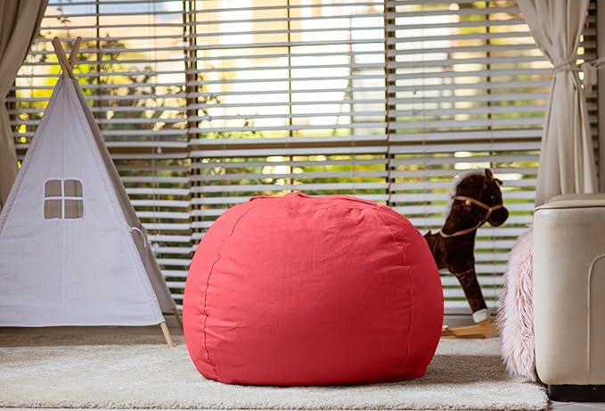 Wekapo Stuffed Animal Storage Bean Bag Chair Cover for Kids | Stuffable Zipper Beanbag for Organizing Children Plush Toys Large Premium Cotton Canvas (Solid Red, X-Large) - LeafyLoom