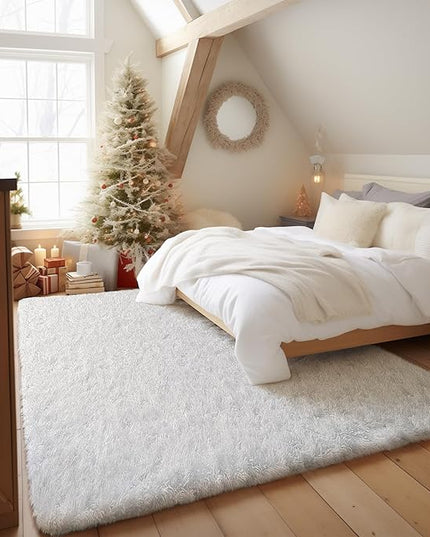 Ophanie White Rugs for Bedroom Fluffy, Machine Washable Shaggy Soft Area Rug, Non-Slip Indoor Floor Carpet for Living Room, Kids Baby Girls Teen Dorm Home Decor Aesthetic, Nursery, 4 x 6 Feet - LeafyLoom