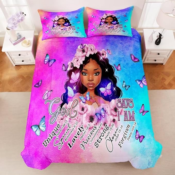 Black Girl Comforter Set Twin,Black Girl Magic Bedding Set,You are Beautiful Lady Bed Bedroom Set,African American Girl Inspirational Quotes Comforter Set - LeafyLoom