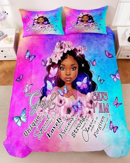 Black Girl Comforter Set Queen,Black Girl Magic Bedding Set,You are Beautifu Lady Bed Bedroom Set,African American Girl Inspirational Quotes Comforter Set - LeafyLoom