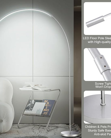 LED Arc Floor Lamp for Living Room,70.8" Tall Modern Standing Lamp with Remote Control,3 Color Temperature & Stepless Dimmable Brightness, Reading Floor Lamp for Bedroom Office Home - LeafyLoom