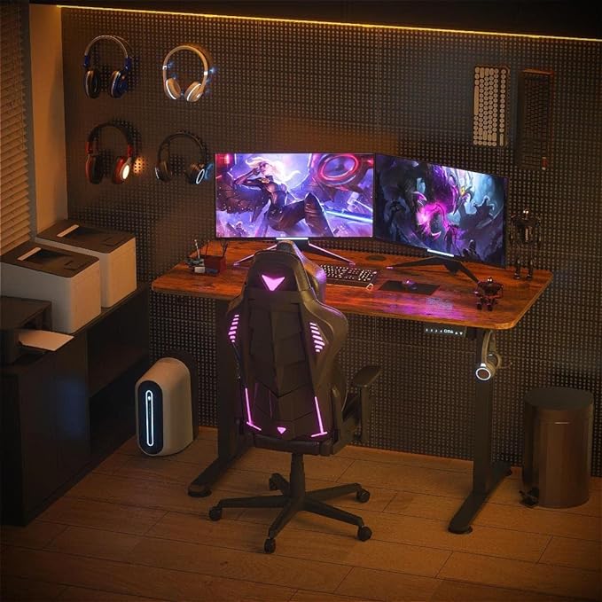Monomi Electric Height Adjustable Standing Desk, 48x24 Inches, Ergonomic Home Office Sit/ Stand Up Desk (Black Steel Frame/Rustic Brown Top) - LeafyLoom