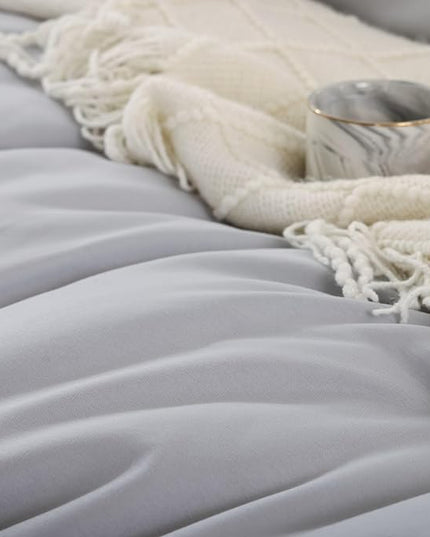 ROSGONIA Comforter Full Size for Girls Boys Teens Light Grey, 3pcs(1 Boho Grey Comforter & 2 Pillowcases) Lightweight Soft Dorm Bedding for All Season - LeafyLoom