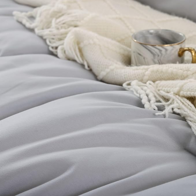 ROSGONIA Oversized King Comforter Light Gray, 3pcs (1 Grey Comforter & 2 Pillowcases), Soft Lightweight Oversized King Size Comforter Sets Bedding - LeafyLoom