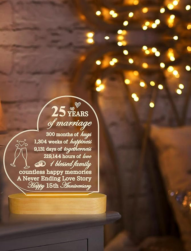 FULLOSUN Happy Anniversary Wedding Gift, Anniversary Parent Gifts, Wedding Gift for Couple, Warm Night Light for Wife Husband Romantic Valentine's Day (25th) - LeafyLoom
