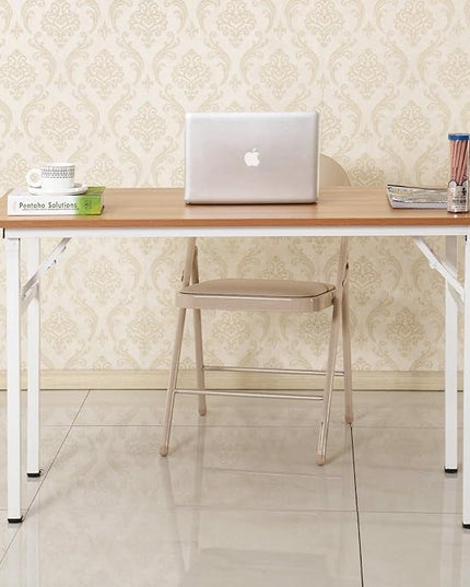 SogesGame 47 inches Computer Desk Folding Table Small Writing Desk Compact Desk Foldable Desk No Install Needed,Teak White,LP-AC5YW-120 - LeafyLoom