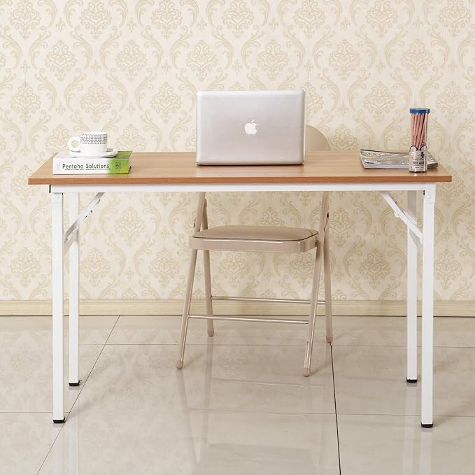 SogesGame 47 inches Computer Desk Folding Table Small Writing Desk Compact Desk Foldable Desk No Install Needed,Teak White,LP-AC5YW-120 - LeafyLoom