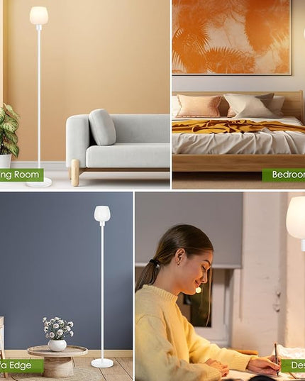 Floor Lamps for Living Room with 3 Color Temps, LED Standing Lamp with White Opal Glass Lampshade, Minimalist Tall Lamp with Foot Switch, Pole Lamp for Office Bedroom Dining Room, 9W LED Bulb Included - LeafyLoom