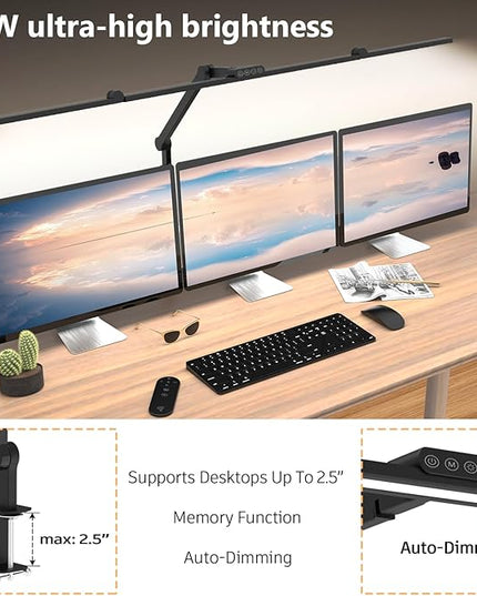 3000 Lumen Ultra Bright Architect Desk Lamp with Clamp, 36W Tall Overhead Led Desk Light for Home Office, 47Inch Long Dimmable Computer Monitor Light Bar with Remote for Table Desktop Drafting - LeafyLoom