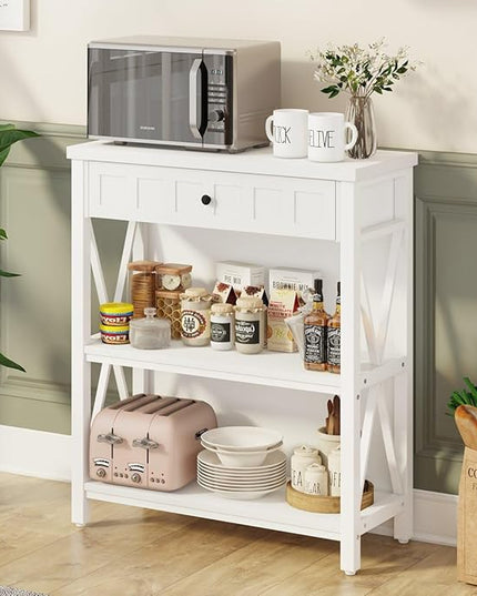 FATORRI Small Bookcase with Drawer, Wood and Metal Bookshelf for Small Space, Short Book Shelf and Low Book Case for Living Room (White Oak) - LeafyLoom