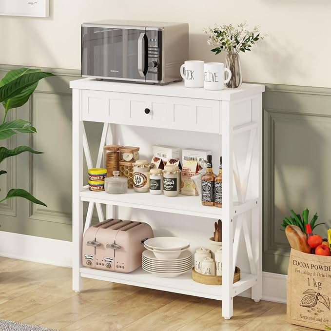 FATORRI Small Bookcase with Drawer, Wood and Metal Bookshelf for Small Space, Short Book Shelf and Low Book Case for Living Room (White Oak) - LeafyLoom