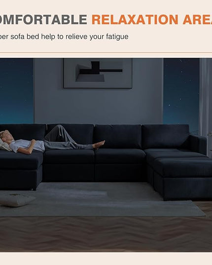Sweetcrispy Convertible Modular Sectional Sofa, 7 Seat Sectional Couches for Living Room, U-Shaped Modern Fabric Modular Sofa Sleeper with Double Chaise for Home, Apartment, Dorm, Dark Grey - LeafyLoom