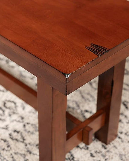Walker Edison Rustic Farmhouse Wood Distressed Dining Room Kitchen Bench Armless Kitchen Table Set Dining Chairs, 60 Inch, 3 Person, Brown Oak - LeafyLoom