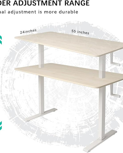 Whole Piece DeskTop Manual Standing Desk Adjustable Height- Crank Stand Up Desk, Sit Stand Desk with Frame Computer Desk - LeafyLoom