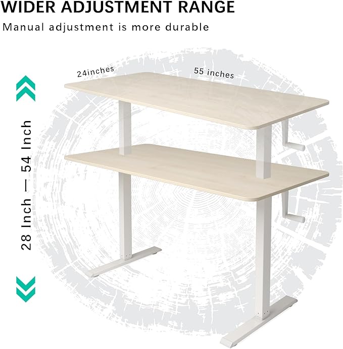 Whole Piece DeskTop Manual Standing Desk Adjustable Height- Crank Stand Up Desk, Sit Stand Desk with Frame Computer Desk - LeafyLoom