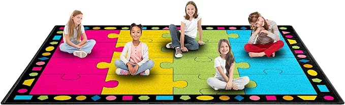 Booooom Jackson Classroom Rug Elementary Classroom Carpet 6'5"x8'5"Preschool Rugs Colorful Puzzle Seating Rug with Non-Slip Backing School Classroom Kid Rug (PzPK-2620)(PzPK-2620) - LeafyLoom