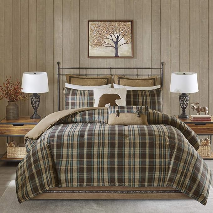 Woolrich Rustic Lodge Cabin Comforter Set - All Season Down Alternative Warm Bedding Layer and Matching Shams, Oversized Twin, Hadley Plaid, Multi - LeafyLoom