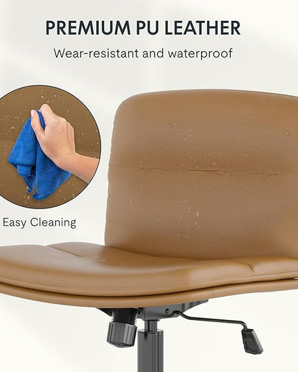FLEXISPOT Cross Legged Office Chair for Vanity Desk Criss Cross Chair with Wheels Vanity Chair Armless Home Office Desk Chair Comfy Wide Seat Cushion(Coffee Brown) - LeafyLoom