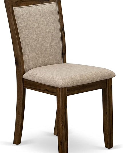 East West Furniture Dublin 5 Piece Kitchen Set for 4 Includes a Round Room Table with Dropleaf and 4 Light Tan Linen Fabric Parsons Dining Chairs, 42x42 Inch, Natural Walnut - LeafyLoom