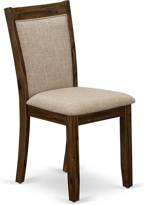East West Furniture Dublin 5 Piece Kitchen Set for 4 Includes a Round Room Table with Dropleaf and 4 Light Tan Linen Fabric Parsons Dining Chairs, 42x42 Inch, Natural Walnut - LeafyLoom
