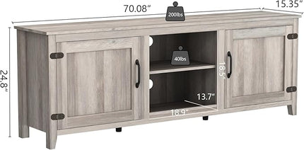 70Inch TV Stand Base, Entertainment Center Cabinet with Two Doors Media Console for Living Room, Gray - LeafyLoom