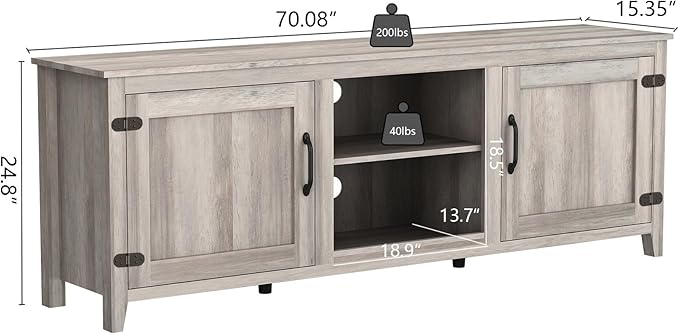 70Inch TV Stand Base, Entertainment Center Cabinet with Two Doors Media Console for Living Room, Gray - LeafyLoom
