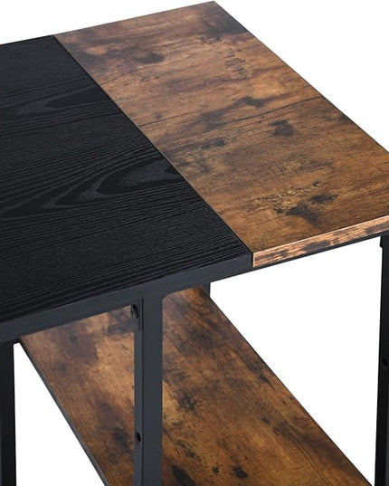 FurnitureR L-Shaped 58.3'' Corner Computer Desk with Storage Shelf Long Gaming Desk for Home Office PC Workstation Saving Space Laptop Table, Black and Brown - LeafyLoom