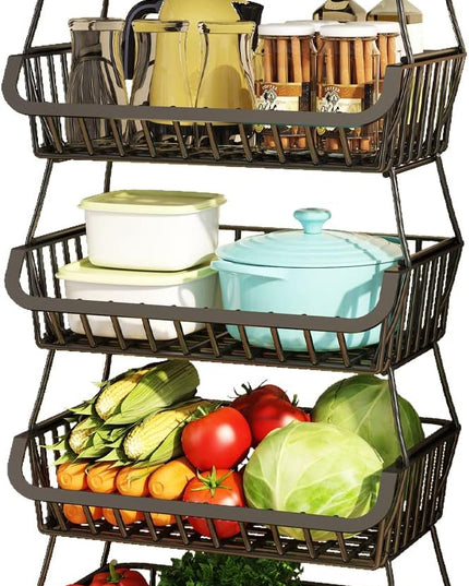 Wisdom Star 5 Tier, Kitchen Fruit Vegetable Storage Cart, Vegetable Basket Bins for Onions and Potatoes, Wire Storage Organizer Utility Cart with Wheels, Black - LeafyLoom